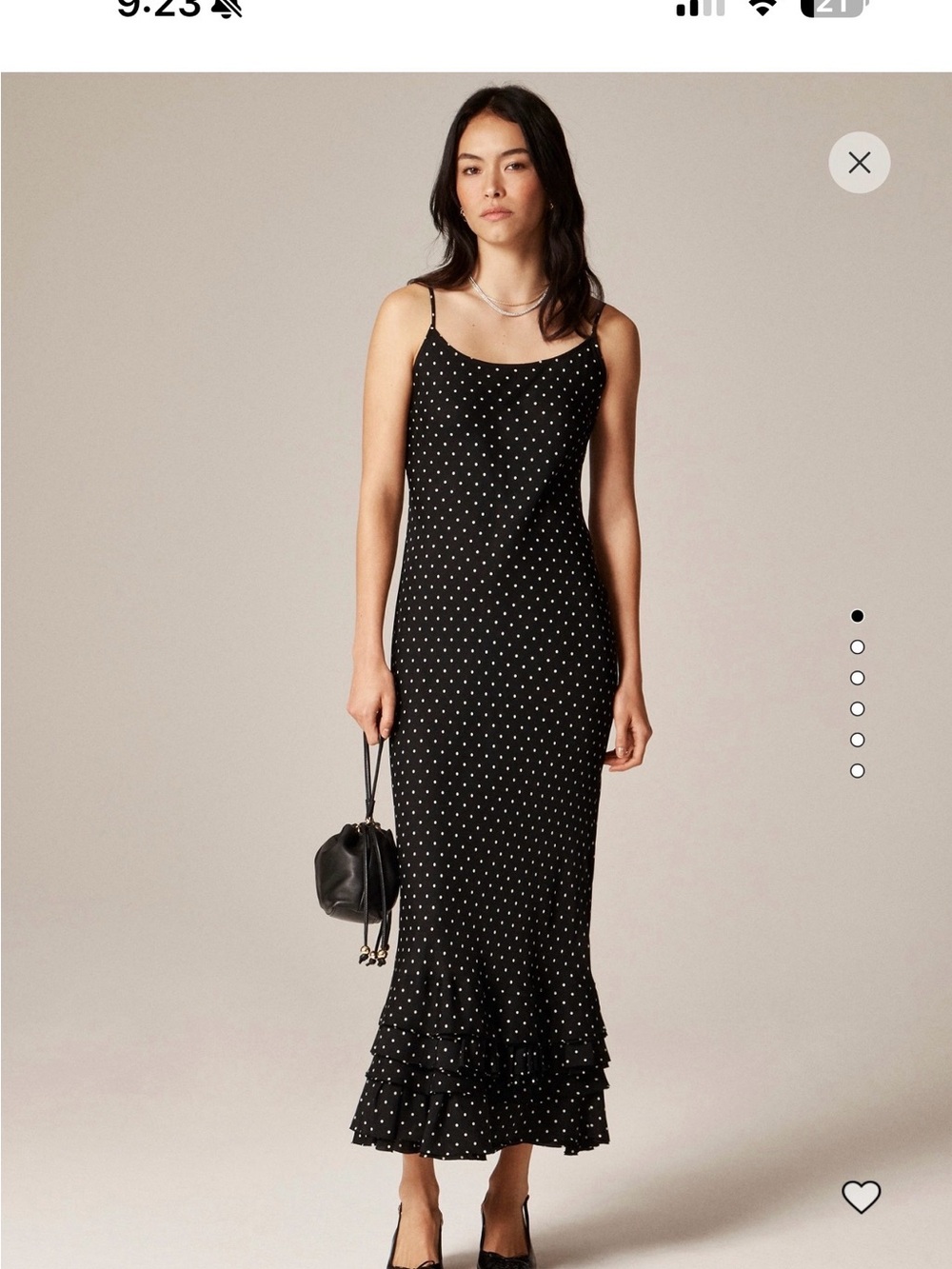 J. Crew Black Polka Dot Slip Maxi Dress with Ruffle Hem (Size 10)